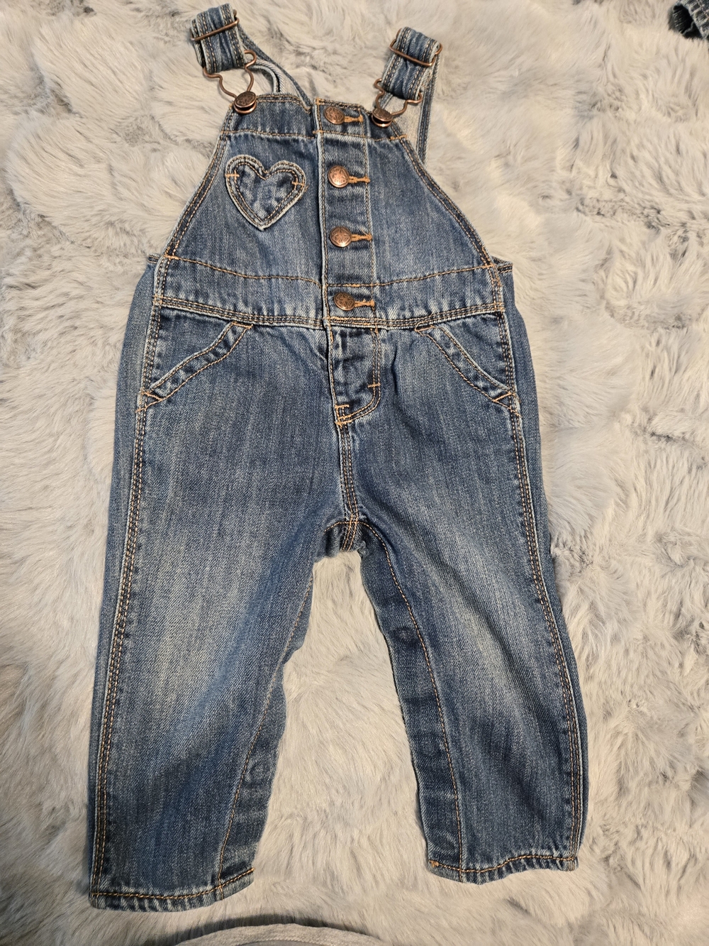 OshKosh B'gosh Girl Denim Heart Pocket Overalls 9-12M
